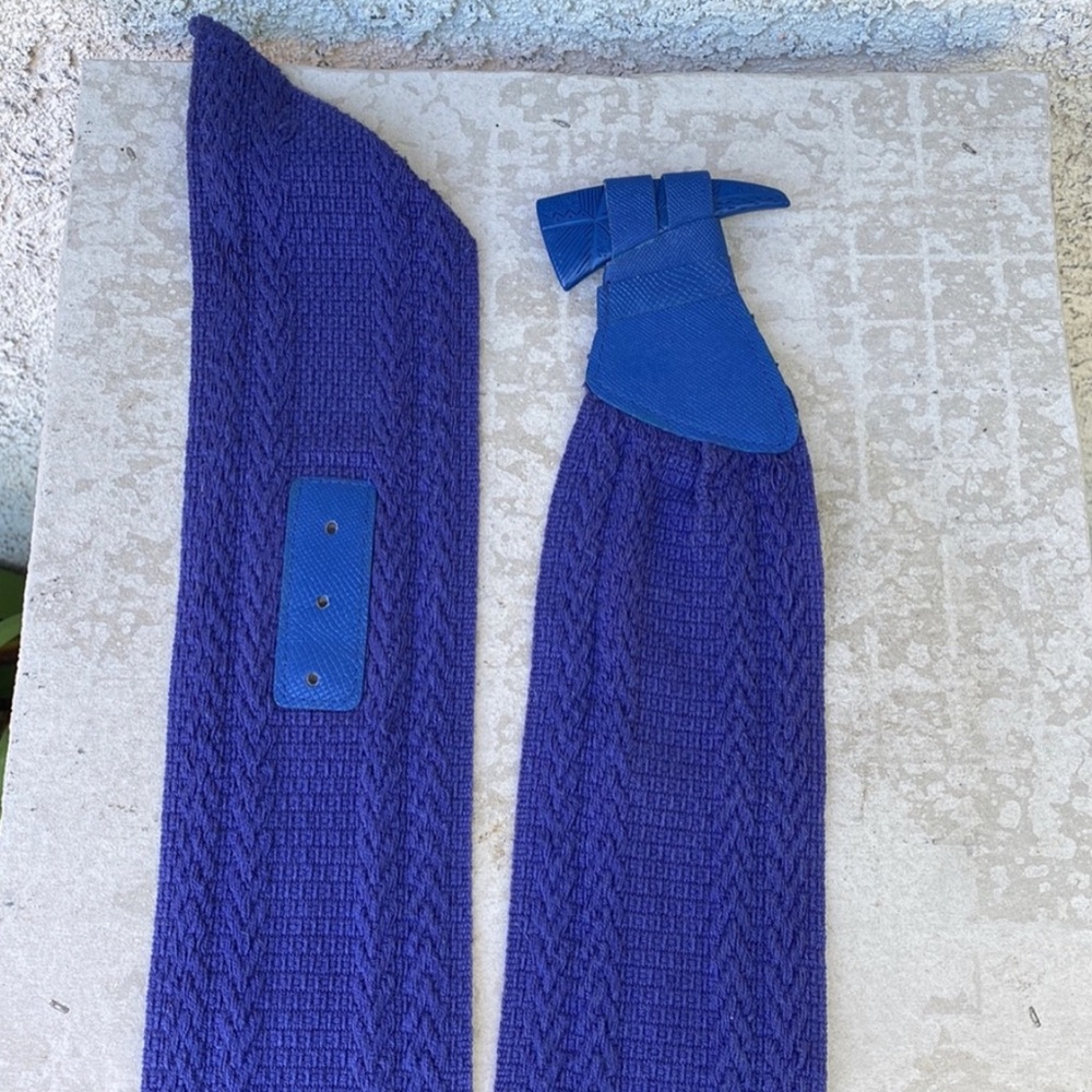 Vintage blue Wide Knit Belt with Hammer Shape Buckle